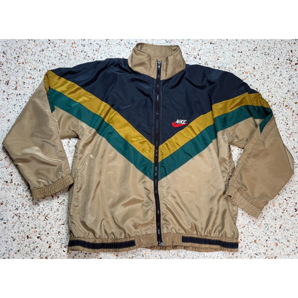 Nike Vintage Old Logo Spell Out Full Zip Windbreaker Jacket Made In USA Size L